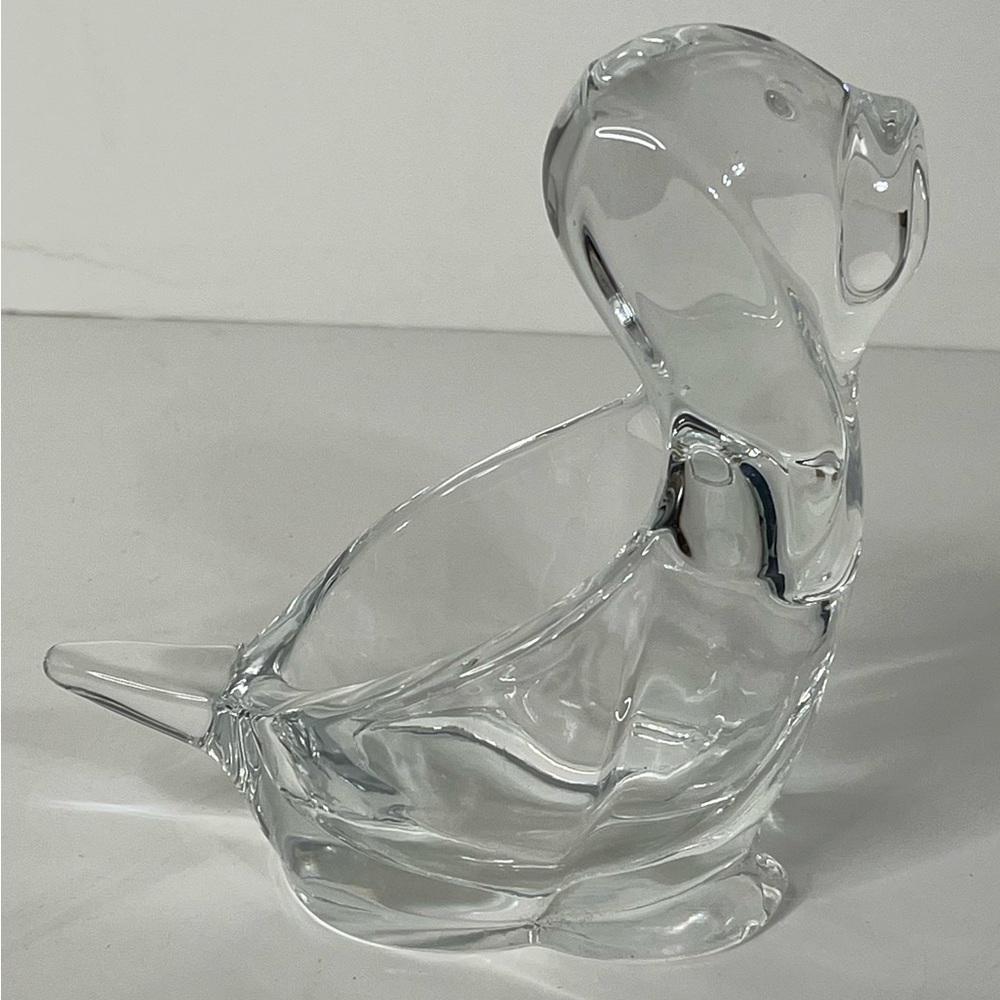 Sasaki Crystal Art Glass Puppy Dog Hound Candy Trinket‎ Dish Vintage 5.5" Tall
